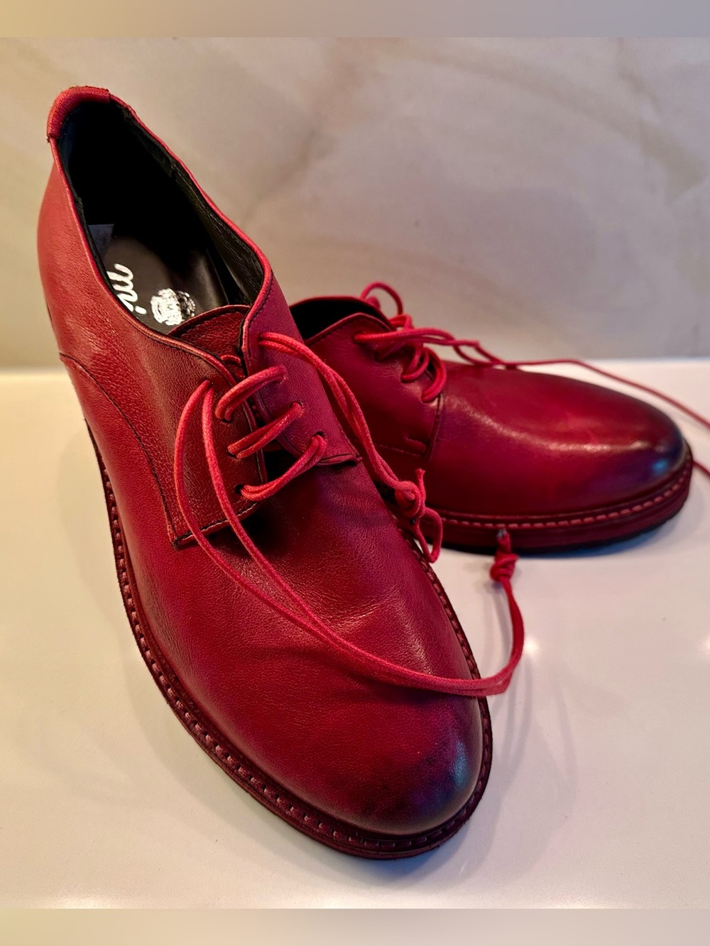Michi Torino Genuine Italian Leather Lace Up Loafers 6.5 Red Handcrafted Derbies